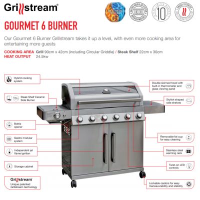 Grillstream Gourmet 6 Burner Hybrid with Steak Shelf - Stainless Steel - image 2