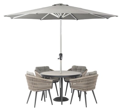 Mauritius 110cm Round Dining Table with 4 Chairs Parasol & Base - image 1