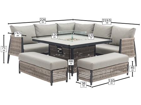 Mauritius Modular Sofa with Ceramic Top & Firepit Dining Table & 2 Benches - image 5