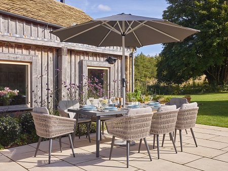 Mauritius Rectangle Dining Table with 8 Chairs & Parasol - image 1