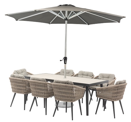 Mauritius Rectangle Dining Table with 8 Chairs & Parasol - image 4